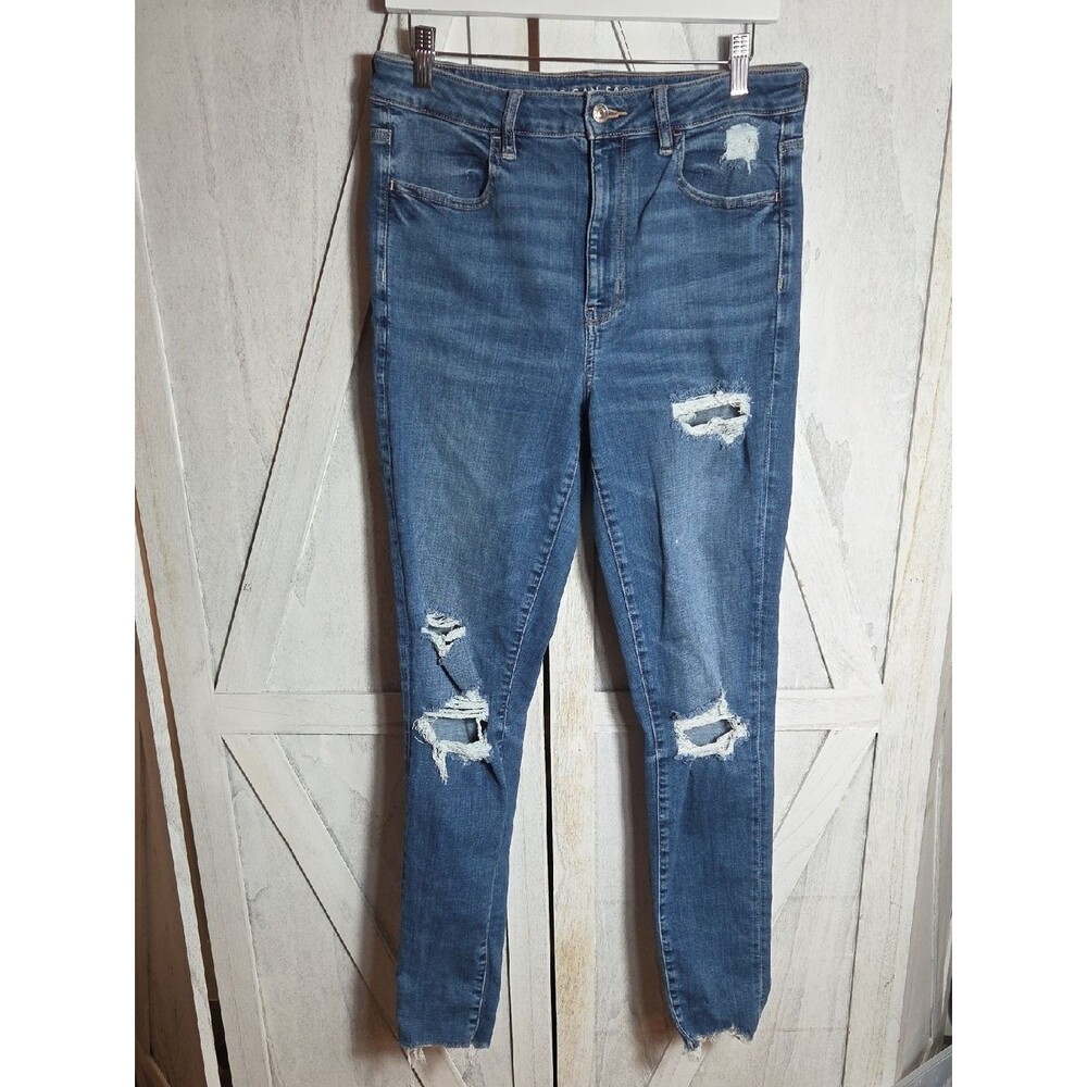 American Eagle Next Level Stretch Distressed Skinny Jeans Size 12 Extra Long
